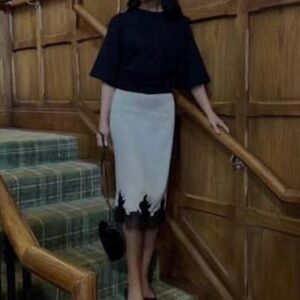 Zara Satin Skirt with Black Lace Trim